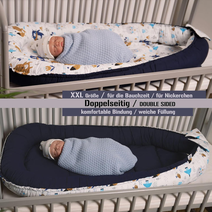 PaLulli 120x60 cm Babynest Babynestchen XXL Babykokon 2seitig 100% Baumwolle Kissen Nestchen für Bab