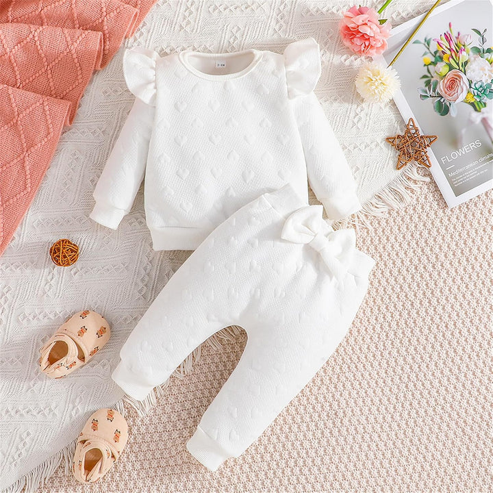 Yaopelky Kleinkind Baby Mädchen Outfits Langarm Sweatshirt Top Hose mit Fliege Kleinkind Herbst Wint