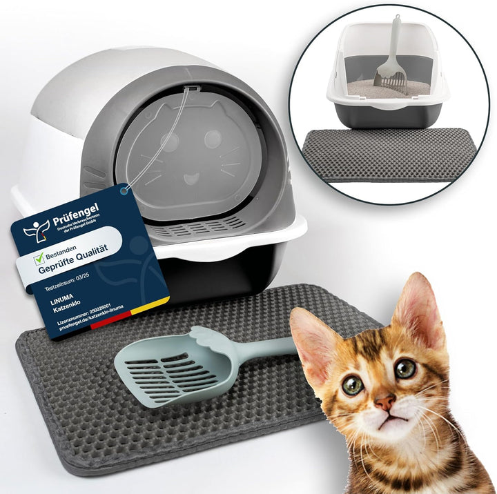 Starter Set Erstausstattung Katze 5-teilig – Katzenklo Grau inkl. Streuschaufel &amp; Matte + Katzenbürs