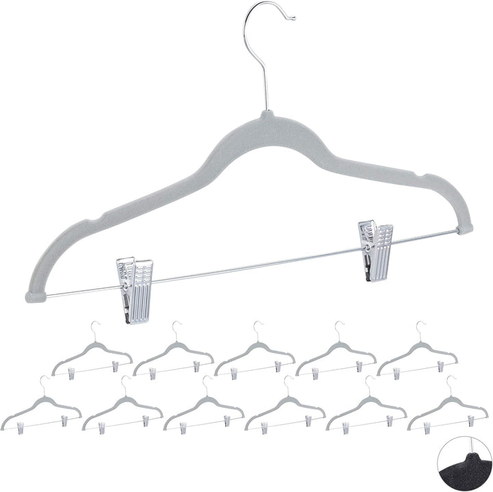 Relaxdays 72 x Samtbügel mit Clips, 360° drehbarer Haken, Hosenbügel, rutschfeste Hemdenbügel, 43 cm