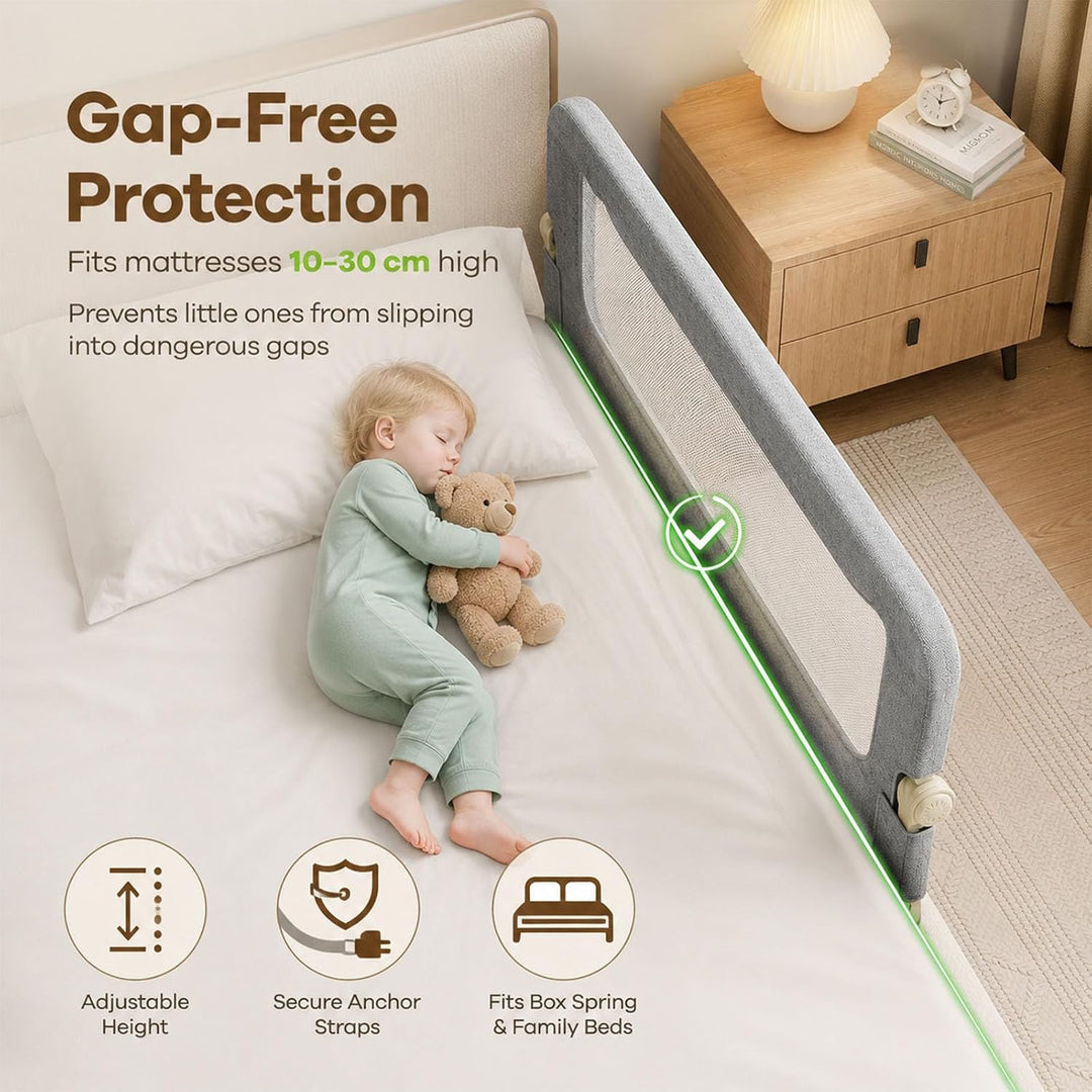 150cm Bettgitter als Rausfallschutz Bett, Klappbares Bettschutzgitter für Boxspringbett & Elternbett