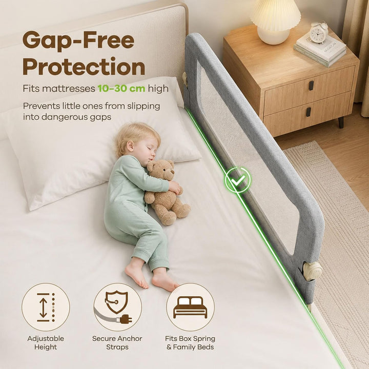 150cm Bettgitter als Rausfallschutz Bett, Klappbares Bettschutzgitter für Boxspringbett & Elternbett