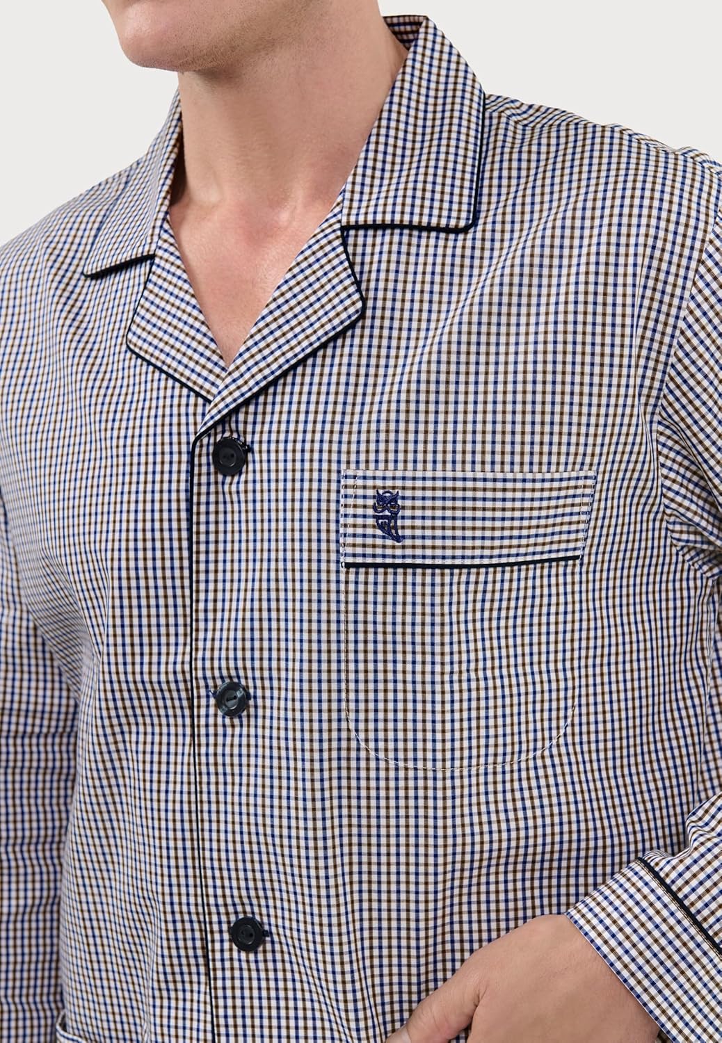 El Búho Nocturno Schlafanzug Herren Lang Baumwolle Pyjama Für Herren Klassisch Revers Knopfjacke Kar