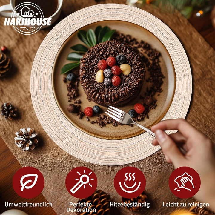 Platzsets Rund Beige Geflochten Tischsets 12er Set Hitzebeständigem Tisch Tischsets Waschbar für Küc