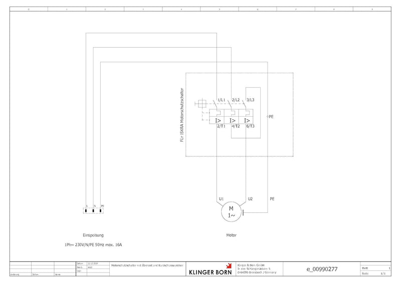 KlingerBorn Motorschutzschalter ISKRA MS25 6,3-10A in Gehäuse mit Schuko-Kragenstecker Schuko-Kragen