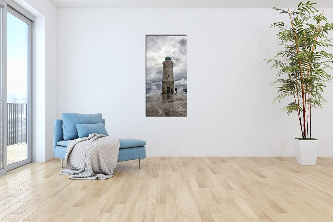 deyoli standfester Leuchtturm Panorama 120x60 cm als Leinwandbild, Motiv fertig gerahmt auf Echtholz