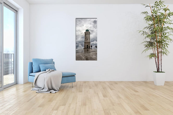 deyoli standfester Leuchtturm Panorama 120x60 cm als Leinwandbild, Motiv fertig gerahmt auf Echtholz