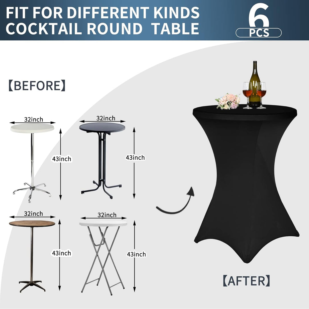 6 Stück Schwarz Stehtisch Hussen Stehtische, Stehtischhusse für Ø 80-85 cm Stehtische und Bistrotisc