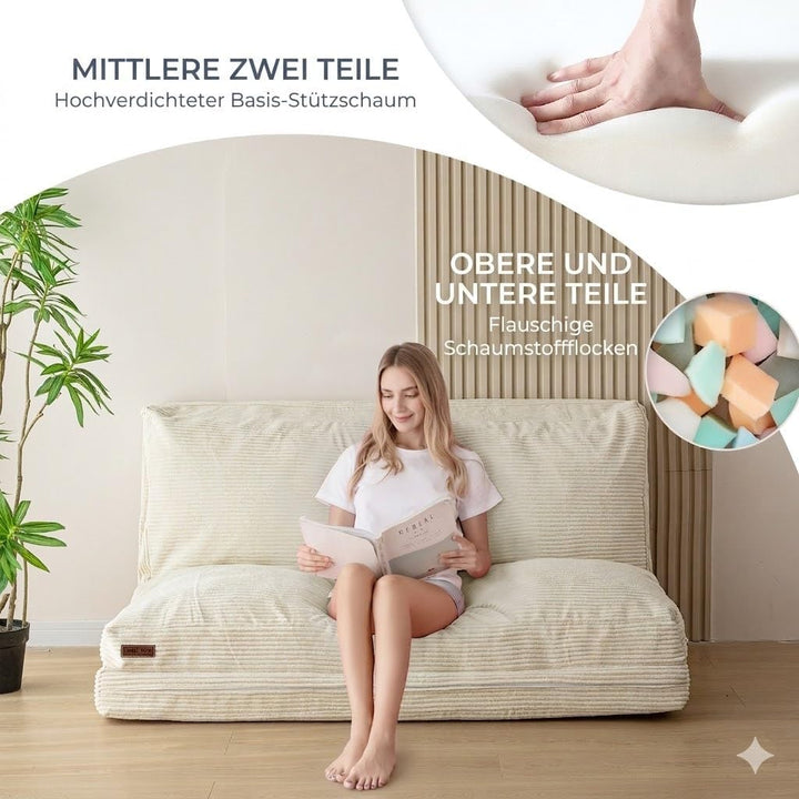 MAXYOYO Sitzsack-Bett, faltbar, Cordsamt, Schlafsofa, Bodenmatratze für Erwachsene, extra dick, 4-Fa