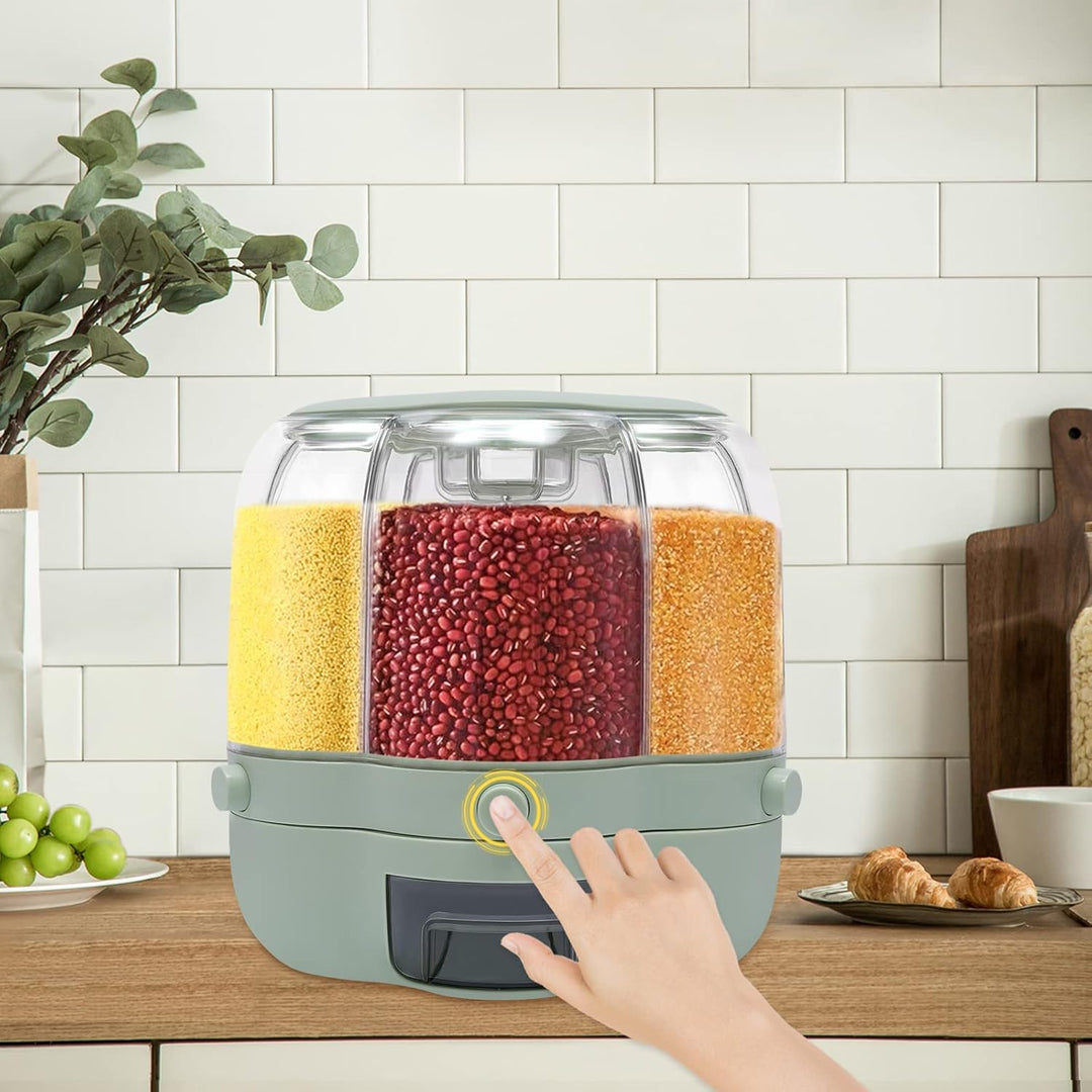 Reisspender 360° Drehung Müslispender 8KG Getreidespender mit 6 Kammern Getreidebehälter Cerealiensp