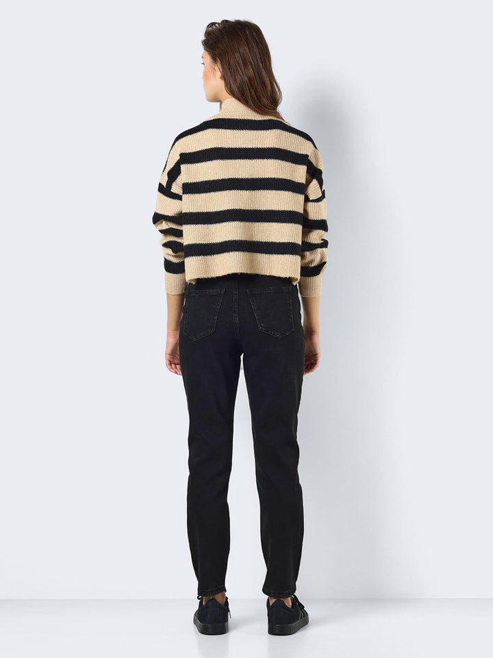 Noisy may Damen Nmnewalice L/S Half Zip Knit Noos Strickpullover XS Black/Stripes:irish Cream, XS Bl