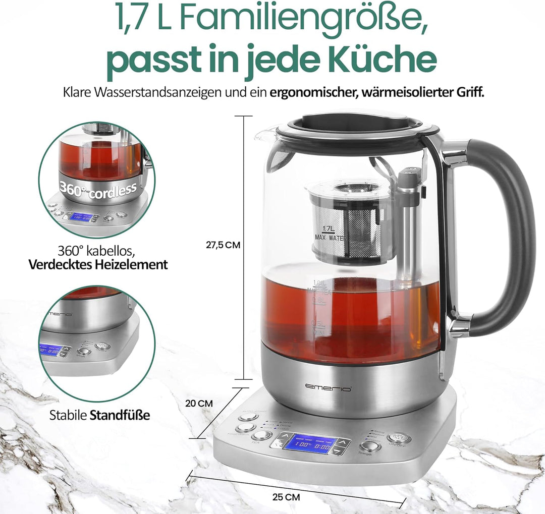 Emerio WK-122248 Glas Teekocher Wasserkocher TESTSIEGER mit Note 1.3 vollautomatisches Teesieb Absen