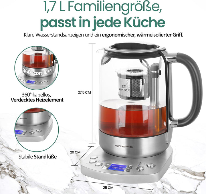 Emerio WK-122248 Glas Teekocher Wasserkocher TESTSIEGER mit Note 1.3 vollautomatisches Teesieb Absen
