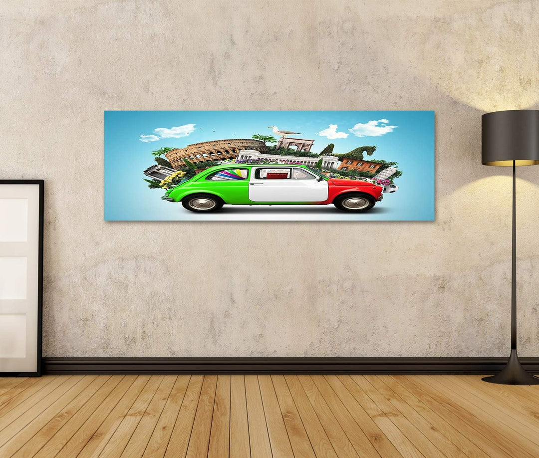 Bild Bilder auf Leinwand Italien Attraktionen Italien und Retro italienisches Auto Wandbild Poster L
