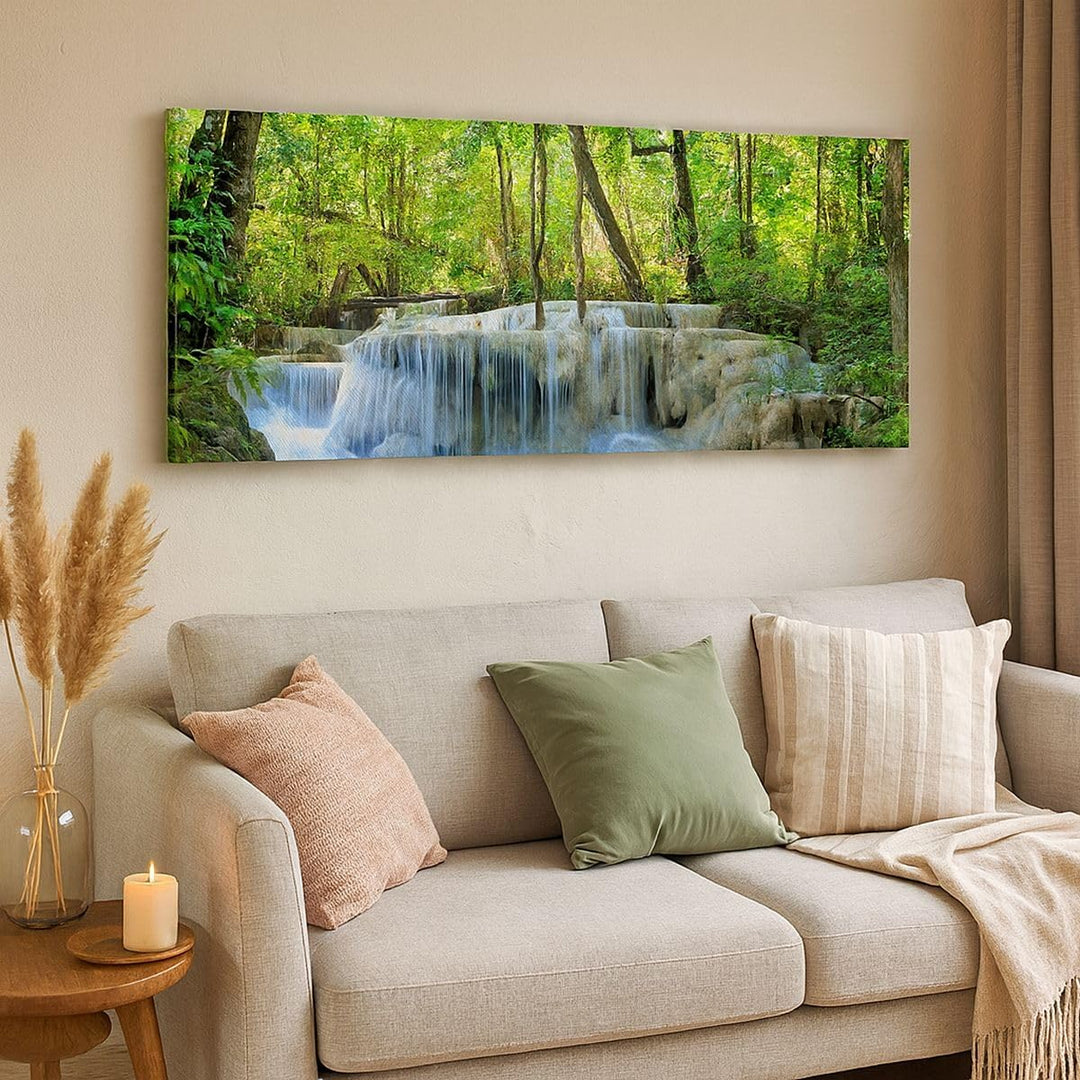 Wandbilder Dekoration Wohnzimmer Wasserfall Wald Umwelt Panorama Bilder auf Leinwand 120x50cm Leinwa