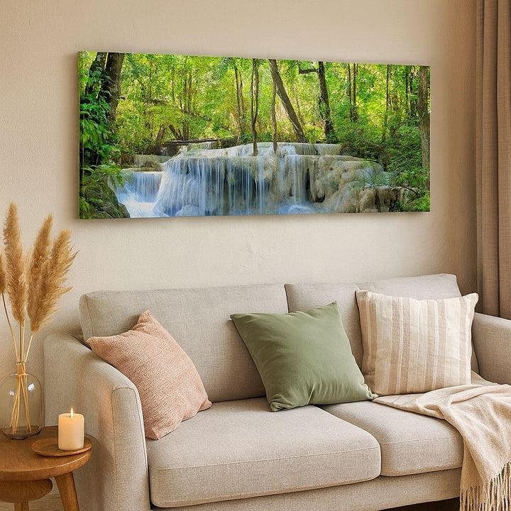 Wandbilder Dekoration Wohnzimmer Wasserfall Wald Umwelt Panorama Bilder auf Leinwand 120x50cm Leinwa