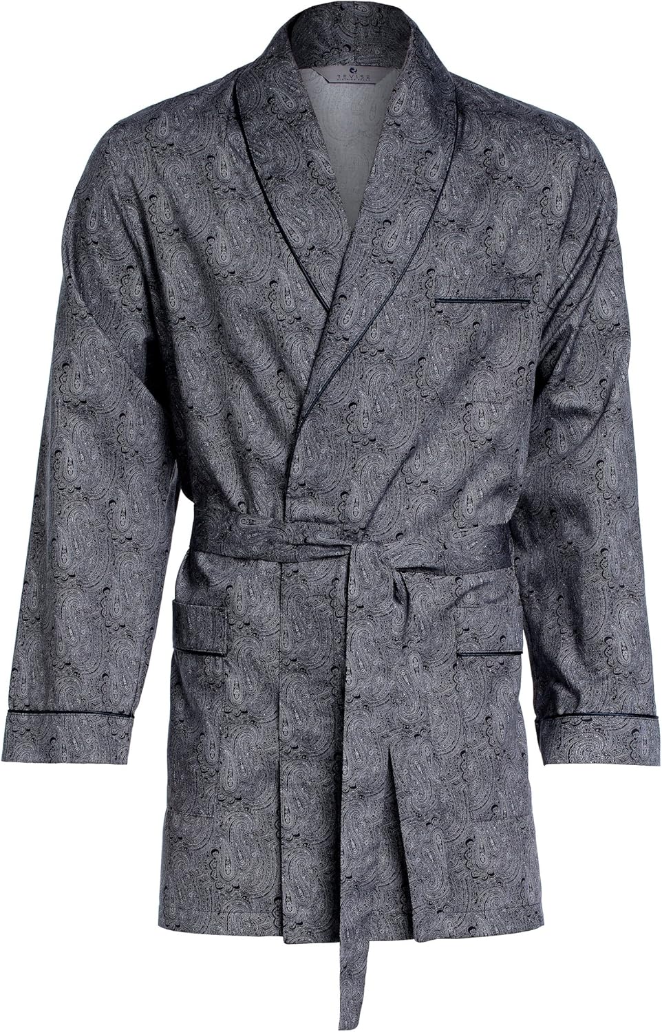 Herren Morgenmantel – kurz – Bademantel Revise RE-509 - Elegant - 100% Baumwolle, Schwarz mit grauem