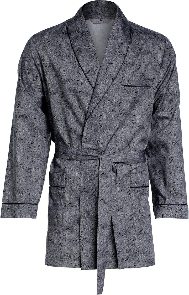 Herren Morgenmantel – kurz – Bademantel Revise RE-509 - Elegant - 100% Baumwolle, Schwarz mit grauem