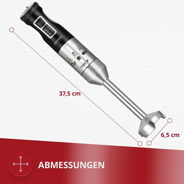 MPM MBL-34M Stabmixer Set 1500W - Pürierstab mit Behälter, 9 Geschwindigkeitsstufen, Edelstahlgehäus