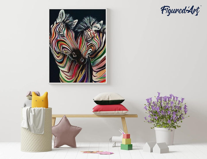 Figured'Art Diamond Painting Erwachsene 40x50cm Mit Rahmen Ganze Leinwand gespannt Buntes Zebrapaar
