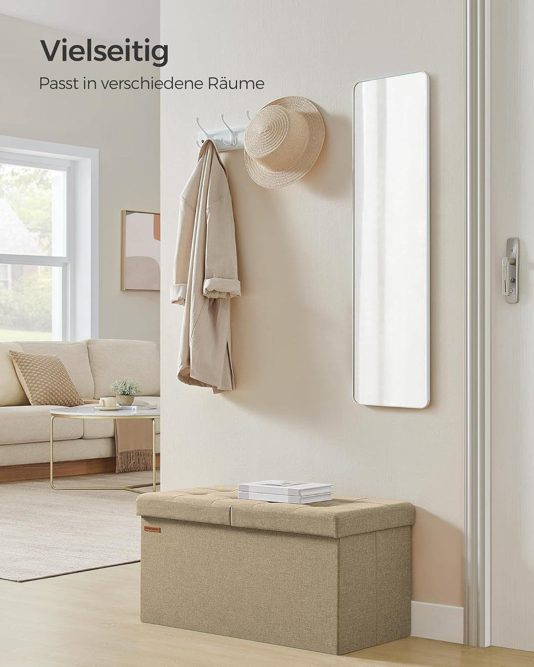 SONGMICS Sitzbank mit Stauraum, klappbare Sitztruhe, Aufbewahrungsbox, 38 x 76 x 38 cm, Deckel klapp