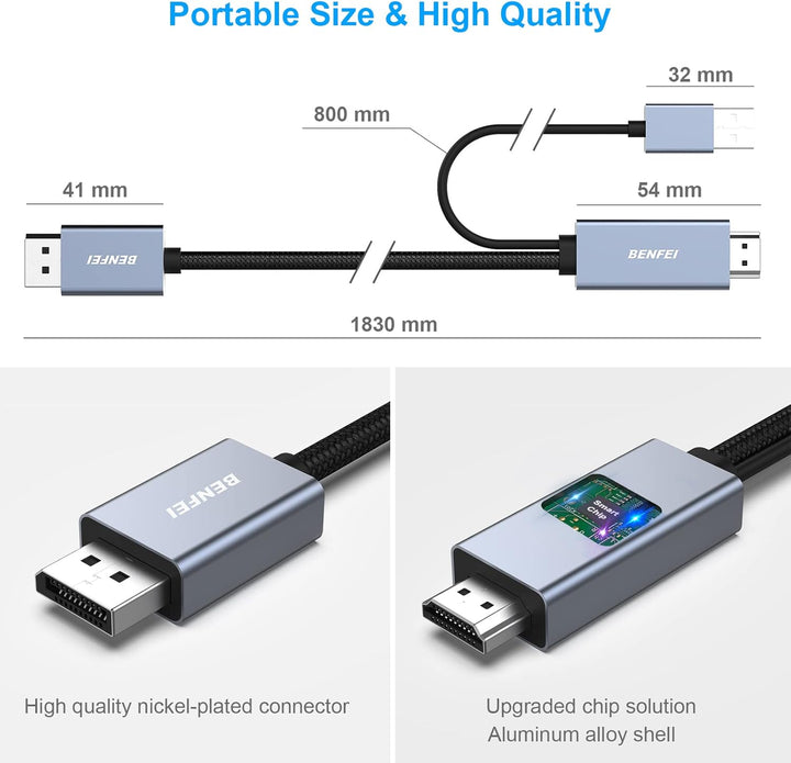BENFEI HDMI auf DisplayPort Kabel 1,8 M, HDMI auf DisplayPort Monitor kompatibel mit PC Grafikkarte
