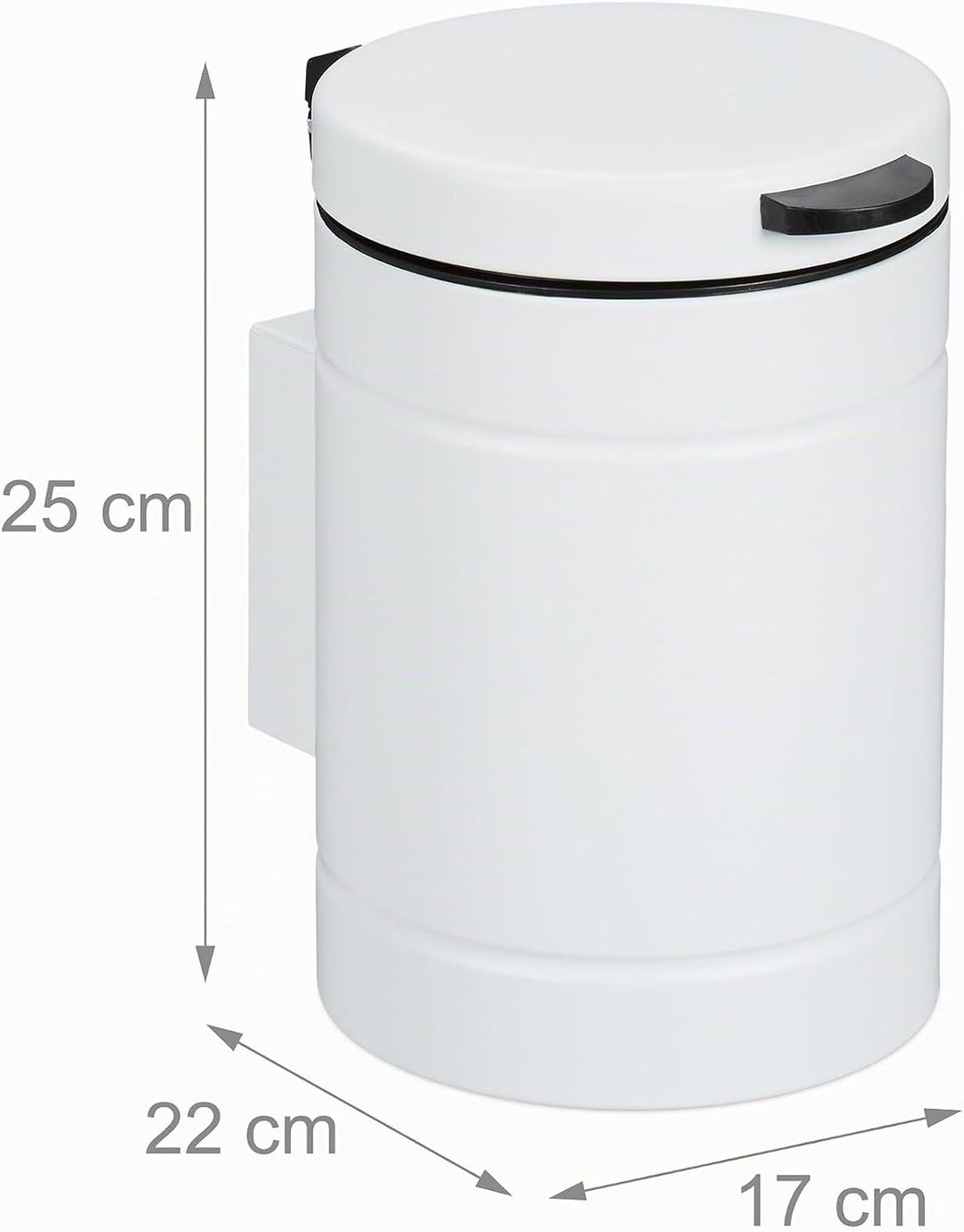Relaxdays Kosmetikeimer Wandmontage, 3 Liter, Absenkautomatik, Inneneimer, Metall, runder Badezimmer