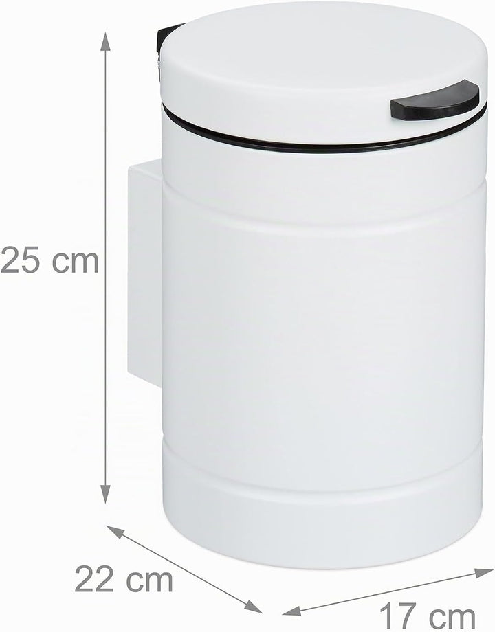 Relaxdays Kosmetikeimer Wandmontage, 3 Liter, Absenkautomatik, Inneneimer, Metall, runder Badezimmer