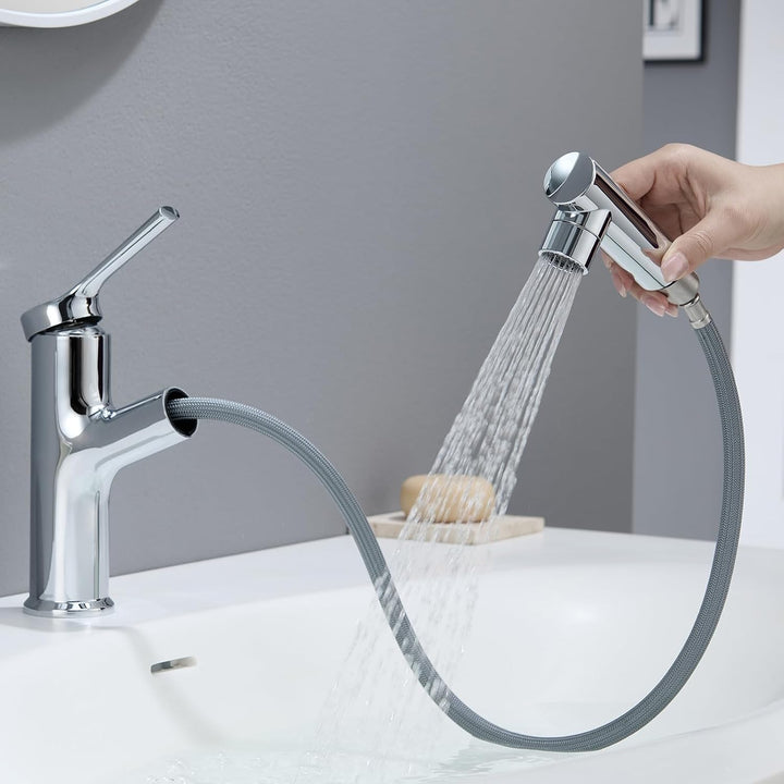 CECIPA Wasserhahn Bad Ausziehbar, Waschtischarmatur mit 2 Strahlarten Brause zum Haarewaschen, Hochd