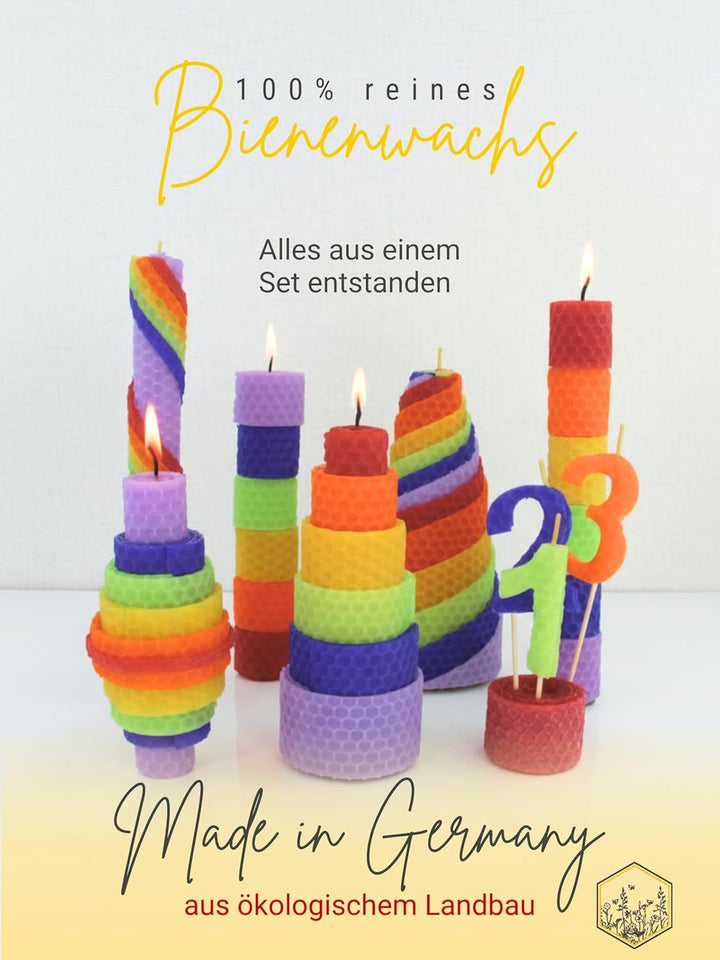 Wachsmann Kerzen Bastelset „Rainbow“, 100% Bienenwachs aus Deutschland – 18 farbige Wachsplatten (20