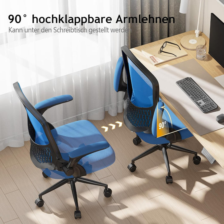 naspaluro Ergonomischer Bürostuhl, Schreibtischstuhl mit 90° Klappbaren Armlehnen, Einzigartige Lend