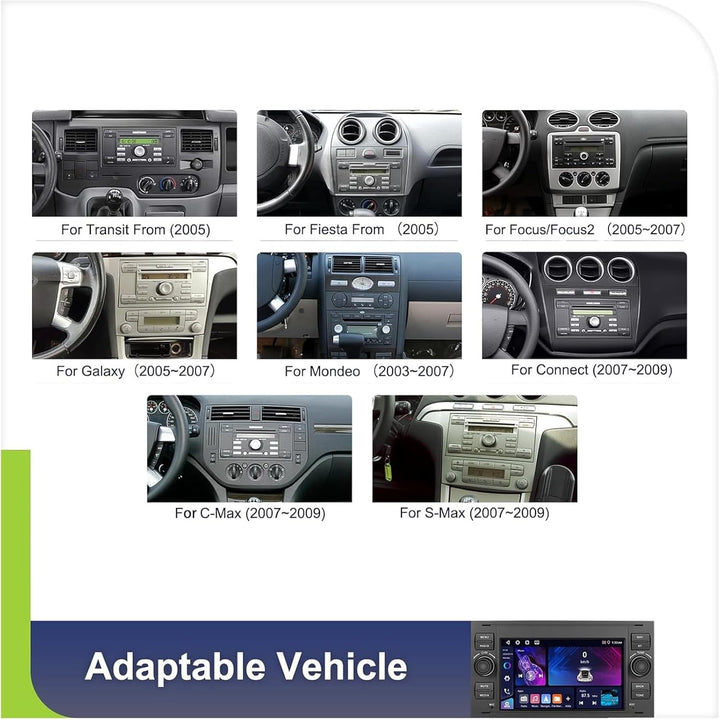 4G+64G Autoradio Android 15, 7" Touchscreen Radio für Ford Transit Fiesta Focus Galaxy Mondeo Fusion