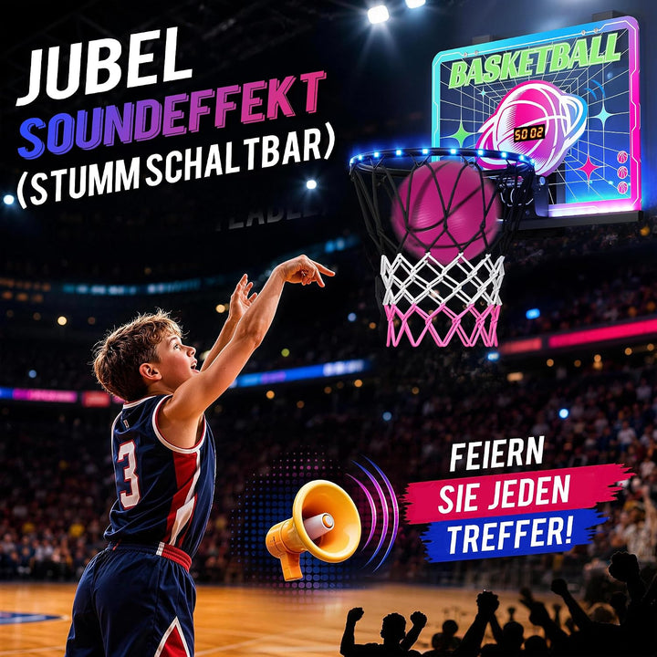 ROPODA Basketballkorb Indoor für Kinder, Mini Basketballkorb mit LED-Licht, Fernbedienung &amp; Anzeiget