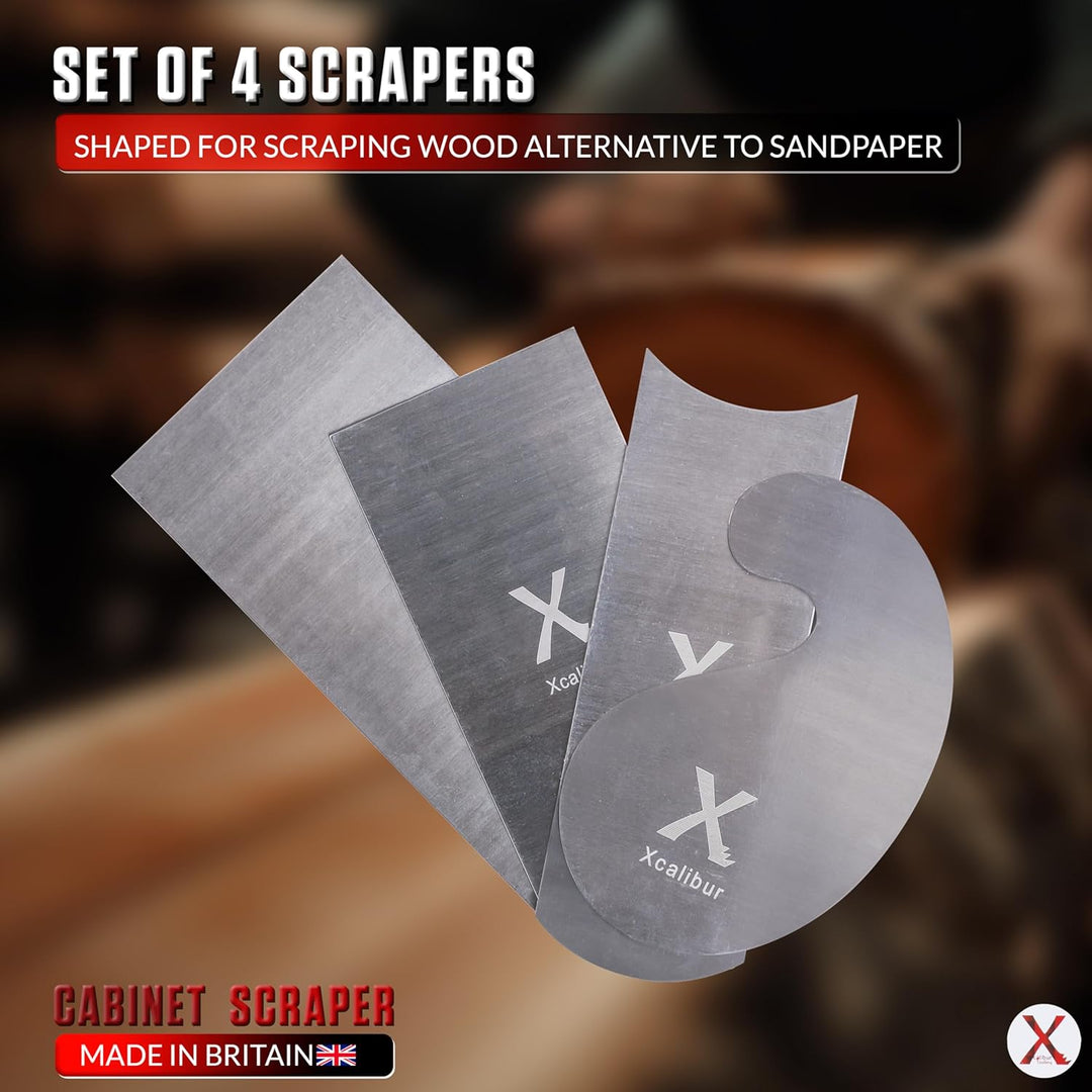 Schrankschaber 4er Set Schaber, 2 x Rechteck, 1 x Schwanenhals und 1 x gebogener Kartenschaber, gefo