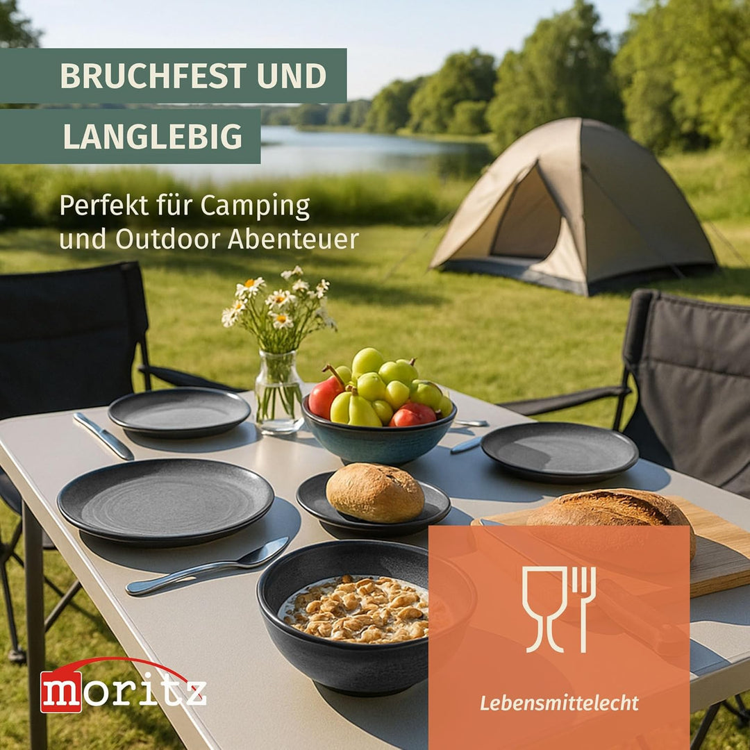 Camping Geschirr Set 1 Person 3-teilig | Melamin | Picknick Geschirrset | Campinggeschirr Stone Grey