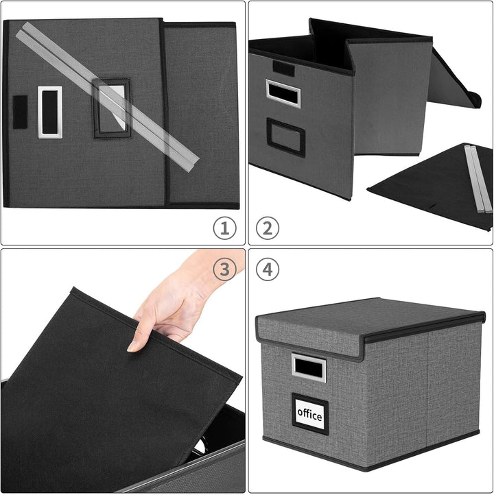 FINEW Faltbare Aufbewahrungsbox mit Deckel, Stilvolle Aufbewahrungsbox in Leinenoptik, 38.5 × 33 × 3