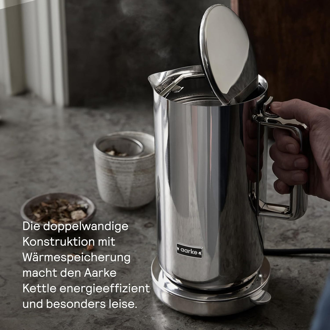 Aarke Wasserkocher aus Edelstahl mit mehreren Temperatureinstellungen, 360° drehbarem Sockel, leisem