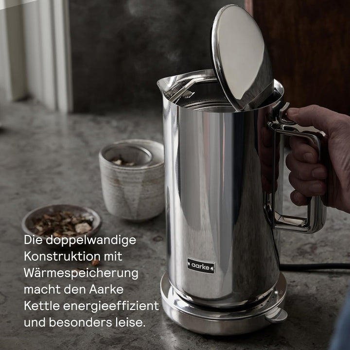 Aarke Wasserkocher aus Edelstahl mit mehreren Temperatureinstellungen, 360° drehbarem Sockel, leisem