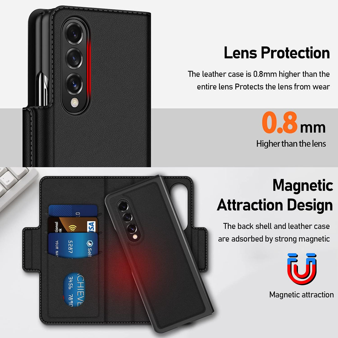 CENMASO Für Galaxy Z Fold 3 Hülle, [RFID Blockierung] 3-in-1 Magnetisch Geldbörse Kartenfach Leder H