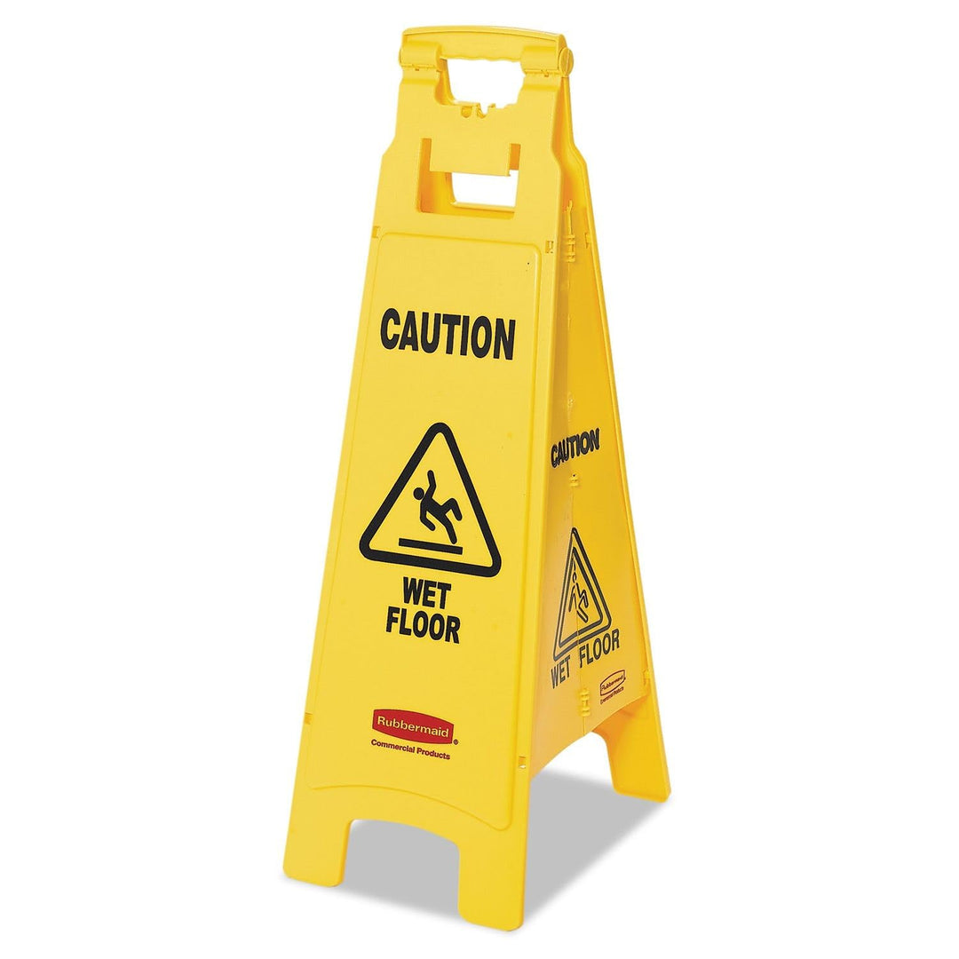 Rubbermaid Commercial Products 4 Sided Floor Sign with Caution Wet Floor Imprint - Yellow Mehrsprach