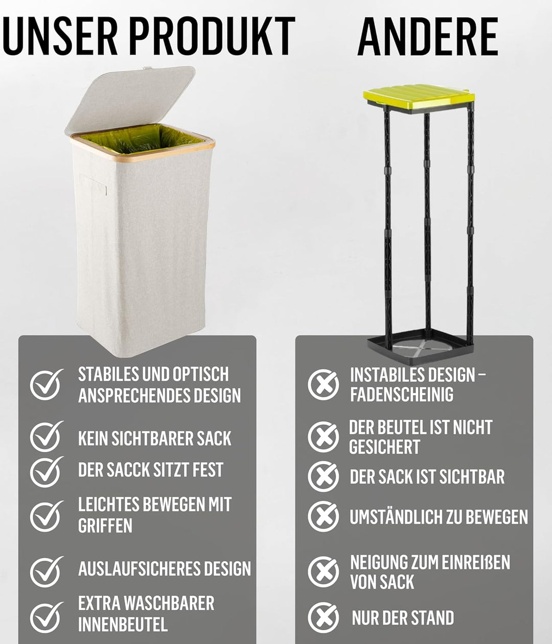 Deco haus® Gelber Sack Ständer 90L [Extra Tragetasche] - Gelber Sack Mülleimer - Stabiler Müllsackst