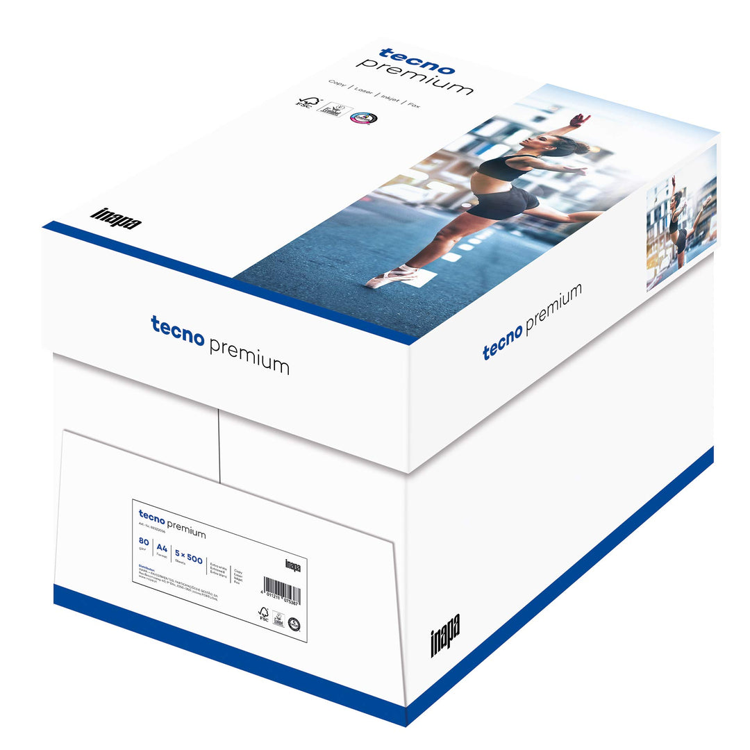 inapa Drucker-/Kopierpapier tecno Premium: 80 g/m², A4, 2.500 Blatt (5x500), hochweiss