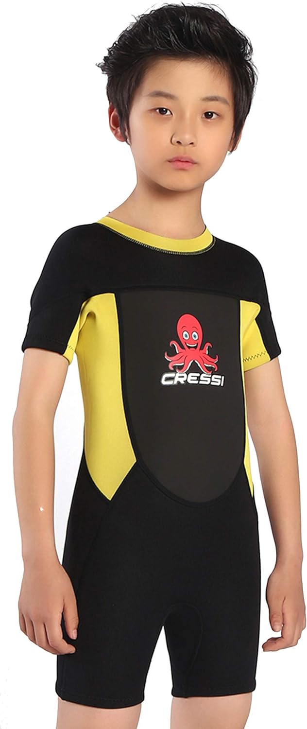 Cessi Smoby Shorty Wetsuit - Unisex Shorty Neoprenanzug 2 mm für Kinder Schwarz/Gelb 9/10 Jahre, Sch