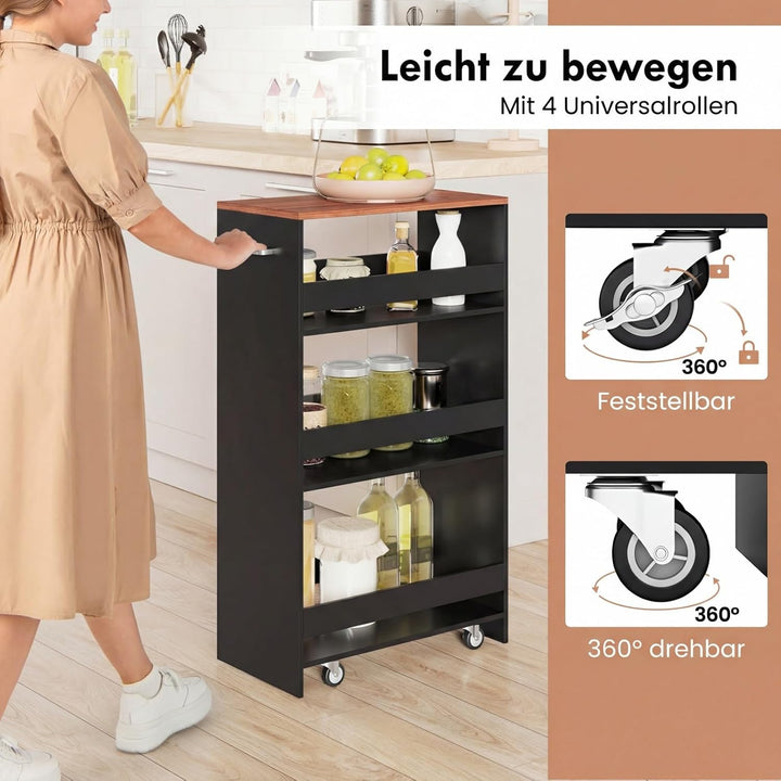 COSTWAY Nischenwagen 25cm breit, 4 Etagen Küchenwagen schmal, Nischenregal auf Rollen, Servierwagen