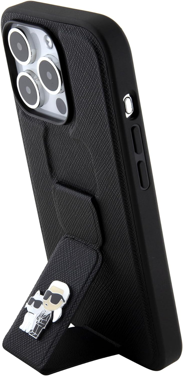 CG Movie Karl Lagerfeld Schutzhülle für iPhone 15 Pro Max, Saffiano-Leder, Schwarz, Schwarz