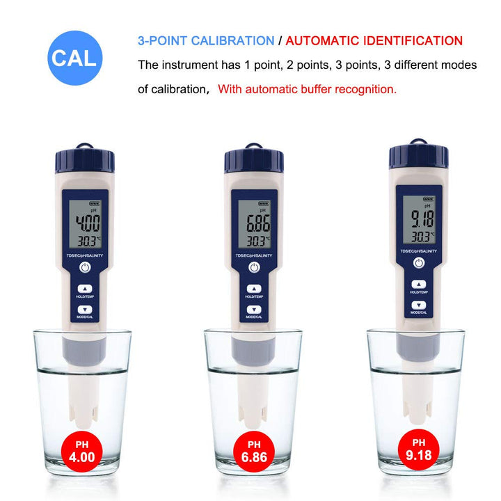 Meichoon 5 in 1 TDS/EC/PH/Salzgehalt/Temperaturmessgerät Digitaler Wasserqualitätsmesser Tester für
