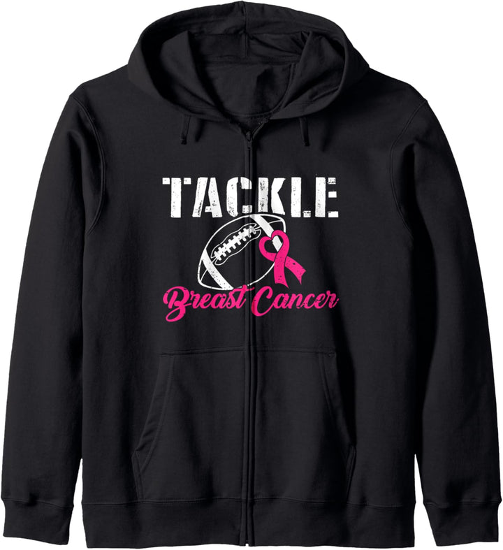 Pink Tackle Breast Cancer Foot Ball Ribbon Awareness Fighter Kapuzenjacke
