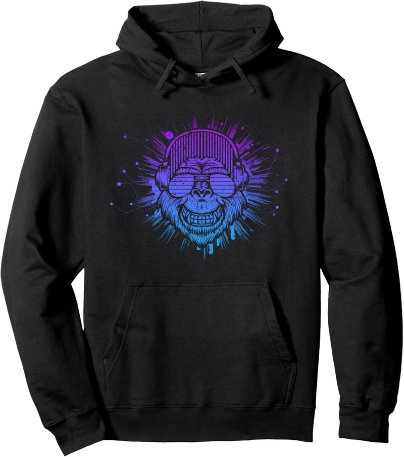 Affe Monkey mit DJ Kopfhörer und Sonnenbrille Pullover Hoodie