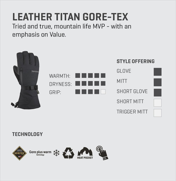 Dakine Titan Gore-tex Mitt Skihandschuhe aus Leder Carbon-DK M, M Carbon-DK