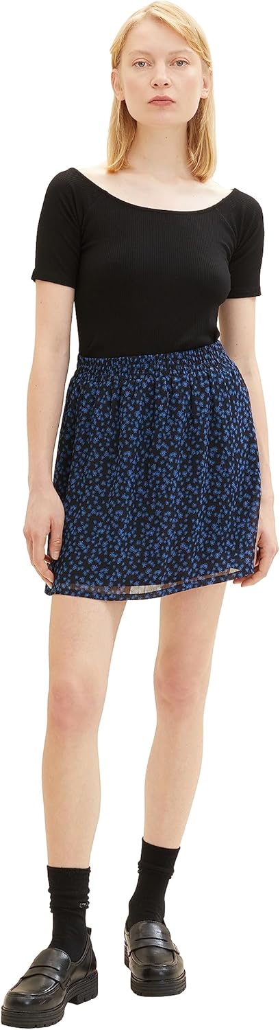 TOM TAILOR Denim Damen Denim Mini-Rock mit Blumenmuster, S